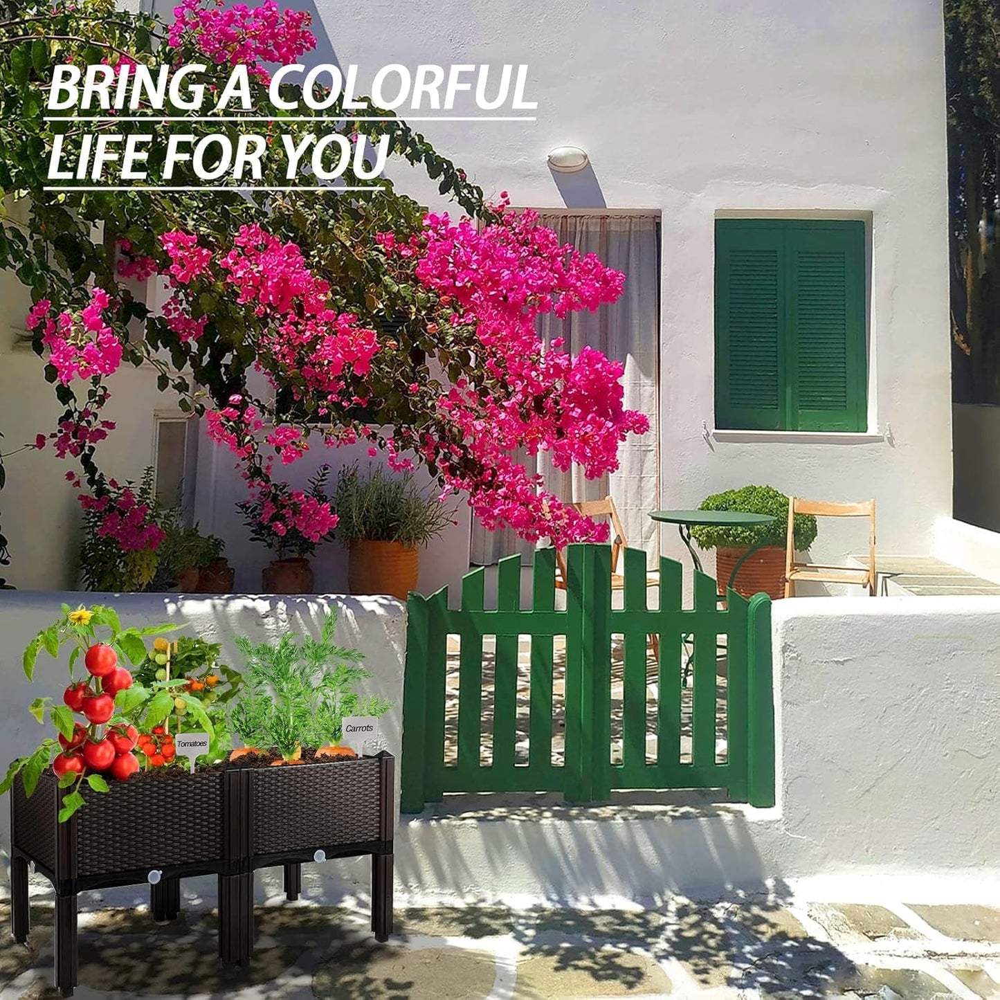 Raised Garden Bed with Legs Polypropylene Elevated Planter Boxes Outdoor Garden Box with Drain Outlet, Heat and Frost Resistance Planters