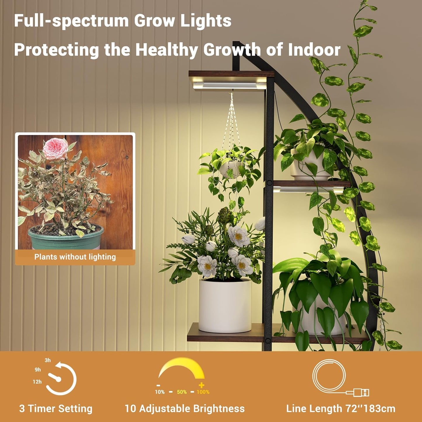 Plant Stand Indoor with Grow Lights 2 Pack, 8 Tiered 69" Tall Metal Plants Shelf, Large Plant Rack Flower Stand for Plants Multiple, Half-Moon Indoor Plant Shelf for Living Room Patio Garden Balcony