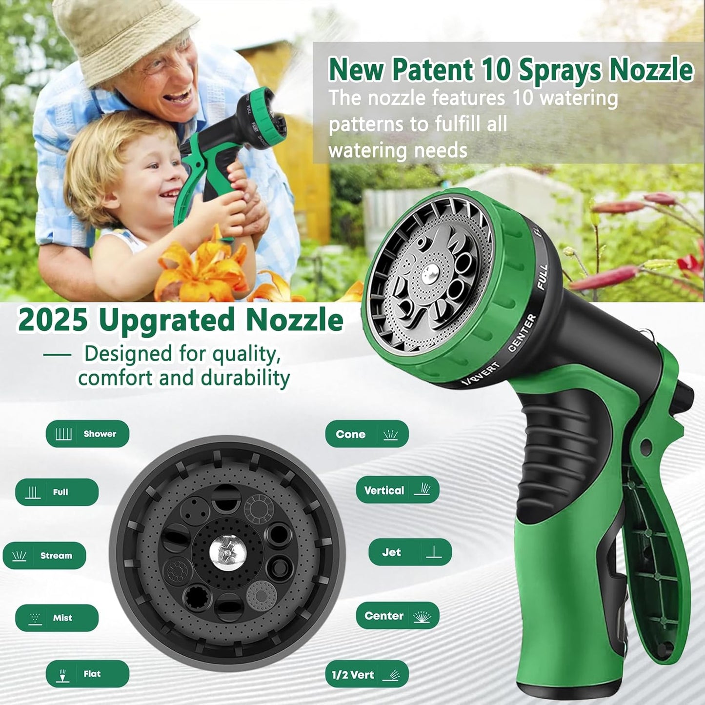 75 ft Garden Hose - 2025 New Upgraded Flexible Water Hose - Ultra Lightweight Kink-free Car Washing Pipe with 10 Function Sprayer and 3/4" Solid Brass Fittings - Durable,Leak proof Garden Hoses