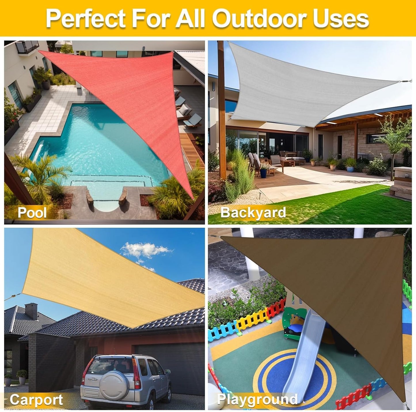 KANAGAWA Sun Shade Sail Curved 16'X16' Cream Rectangle Outdoor Shade Cover UV Blovk Canopy for Patio Garden Backyard Heavy Duty Permeable 185GSM (We Make Custom Size)