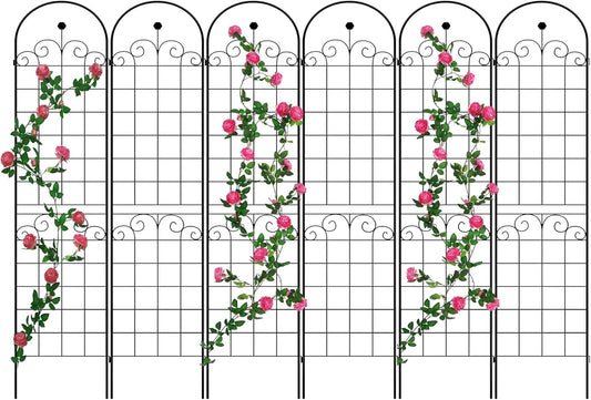 6 Pack Metal Garden Trellis 86.7" H Garden Fence Rustproof Trellis for Climbing Plants Support Roses Flower Outdoor Lawn Black