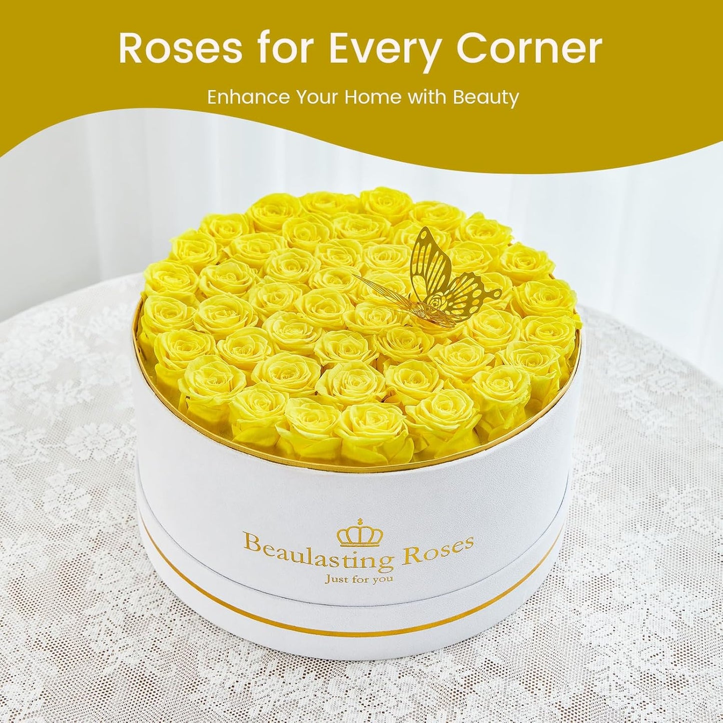 Preserved Roses Forever Flowers Real Roses in a Box Mother's Day Birthday Flowers for Her Mom Women Wife Valentine's Day, Yellow, 47 Piece