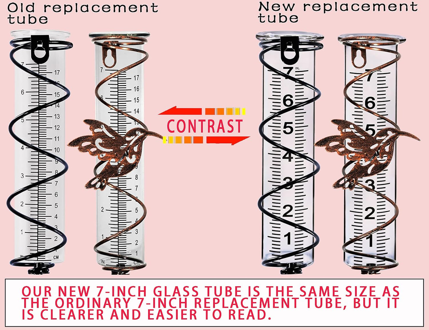 BIUWING 7" Capacity Glass rain Gauge Replacement Tube for Outdoors Yard Garden with Lip, Best Rated, Easy to Read (1 pcs)