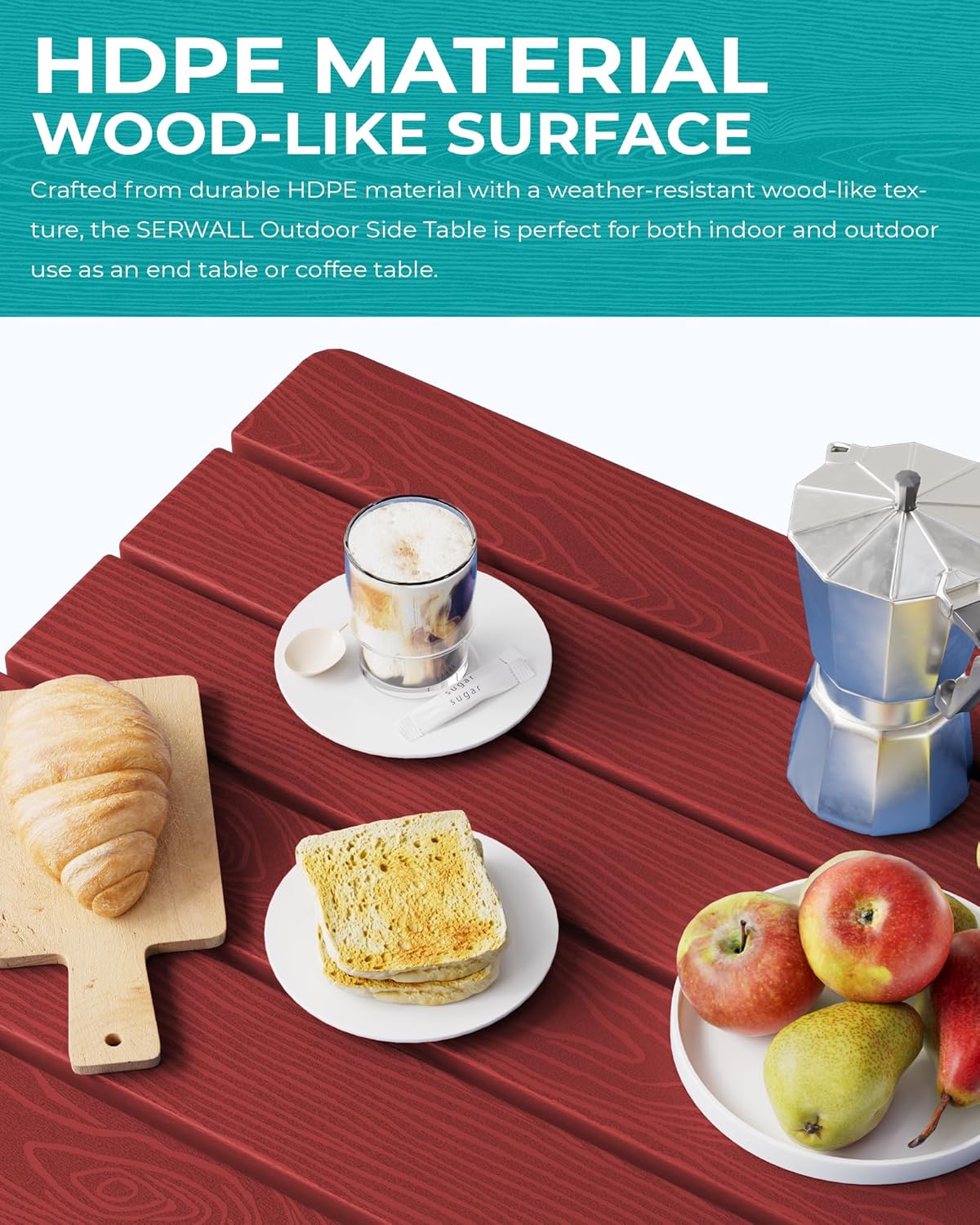 SERWALL Folding Outdoor Side Table Set of 2, Portable Adirondack Side Table, Red