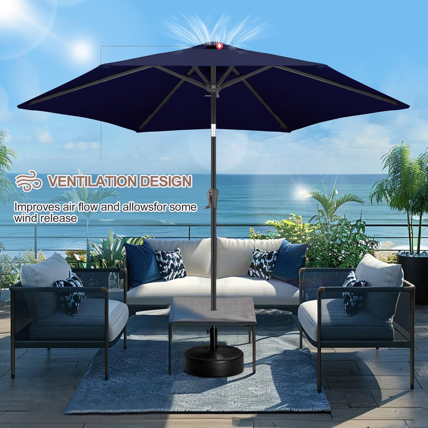 FLAME&SHADE 10ft Patio Umbrella - Outdoor Umbrella with 6 Sturdy Ribs, Push Button Tilt and Crank, UV Protection Table Market Umbrella for Pool, Porch，Garden, Deck, Backyard (Navy Blue)