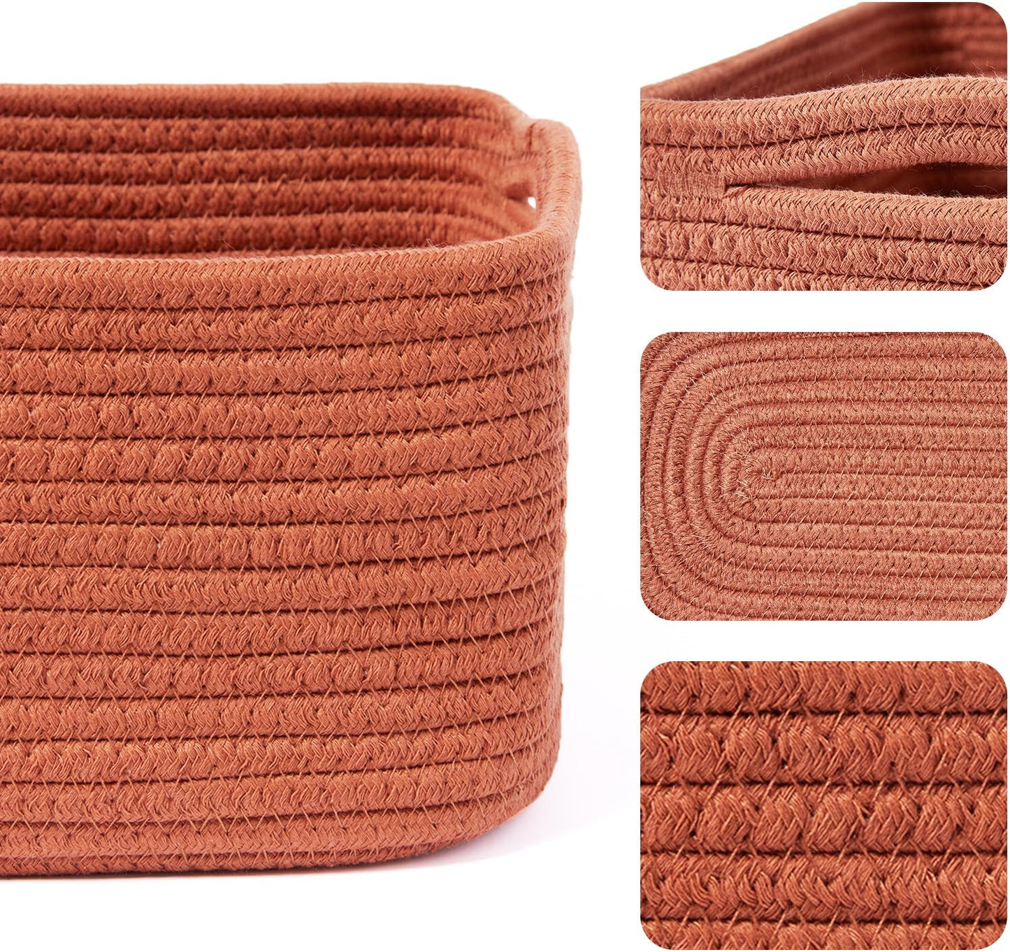 Small Storage Baskets for Organizing | Closet Organizer Bins | Shelf Toy Basket | Woven Rope Baskets | Cube Decorative Box | Shallow Basket | 13x8.5x5.1” | 4 Packs Oxide Red