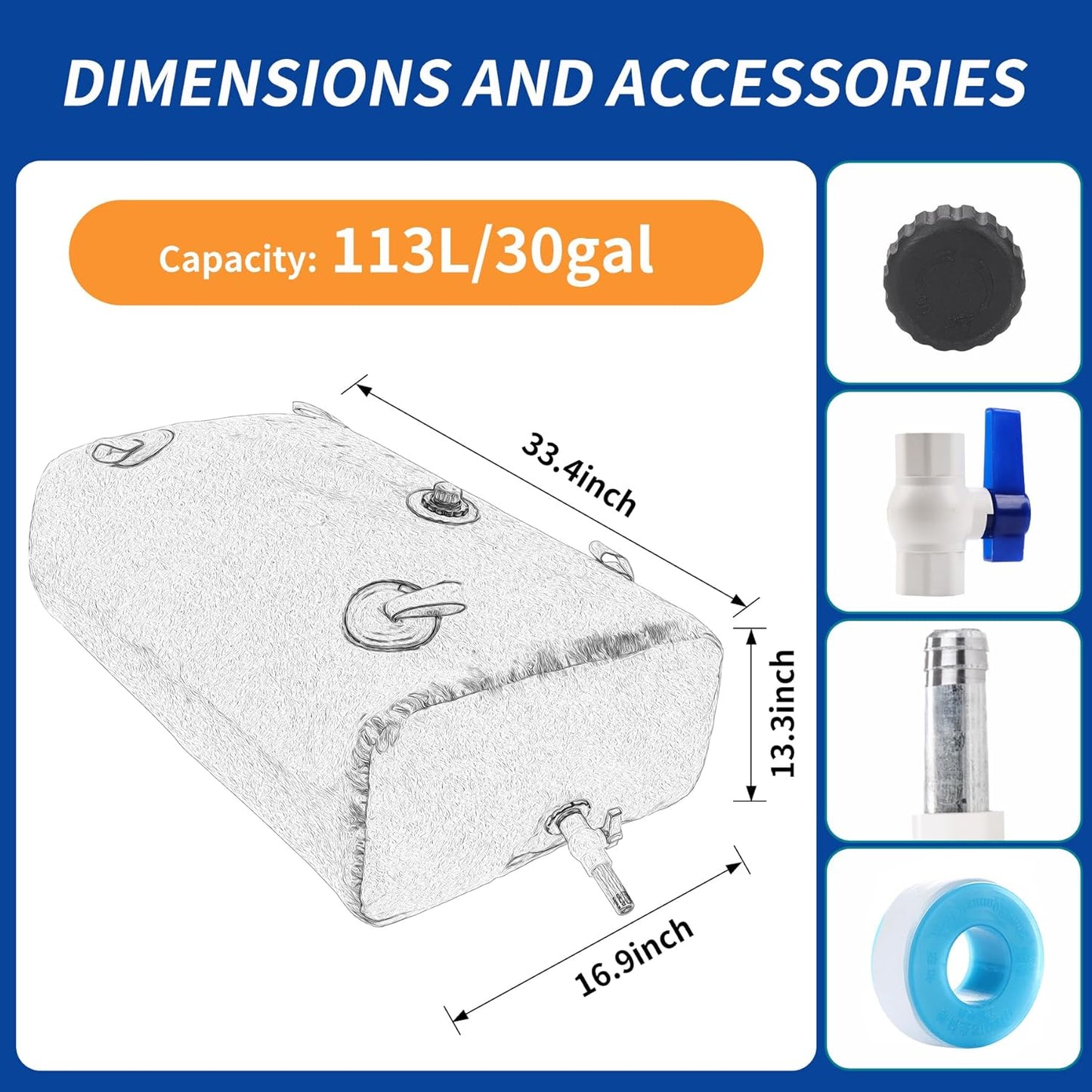 113 L/30 gal Water Bladder Storage Containers, Foldable Portable Water Tank Large Capacity Soft Water Bag, Drought Resistance, Fire Prevention, Emergency Water