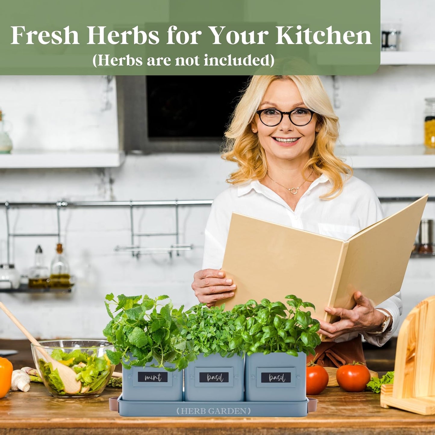 PERFNIQUE Indoor Herb Garden, Herb Garden Planter Set with Tray, Farmhouse Indoor Plant Pots, Windowsill Herb Garden with Drainage(Planter only) for Indoor/Outdoor, Window Pots(Sky Blue)