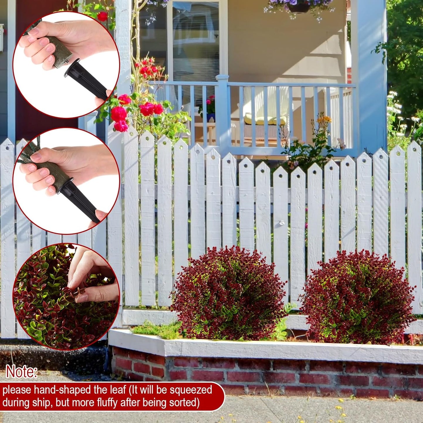 Yunlly 2 Pcs 18 Inch Artificial Boxwood Ball Topiary Tree Fake Outdoor Plants Bush, UV Resistance Faux Shrub with Spike Realistic Greenery Potted for Indoor Garden Yard Porch Patio Decor (Purple Red)