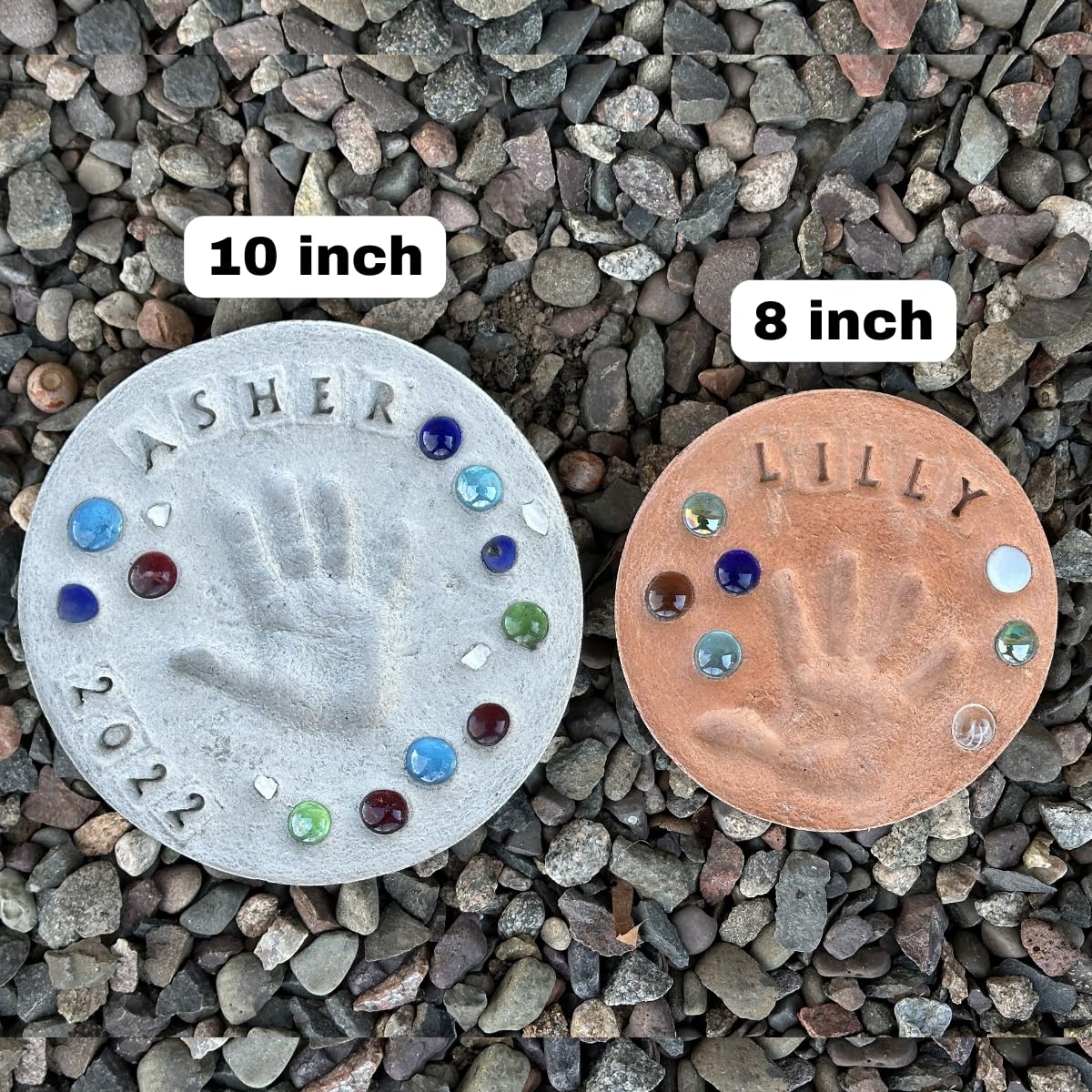 DIY Stepping Stone Kit with Color Pigment, Handprint Stepping Stone, Mother's Day Gift, Footprint Stepping Stone (10 Inch + Stamp Set, Orange)