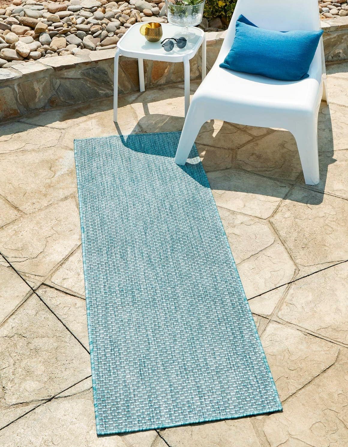 Unique Loom Collection Casual Transitional Solid Heathered Indoor/Outdoor Flatweave Area Rug (2' 7" x 10' Runner, Aquamarine/Ivory)