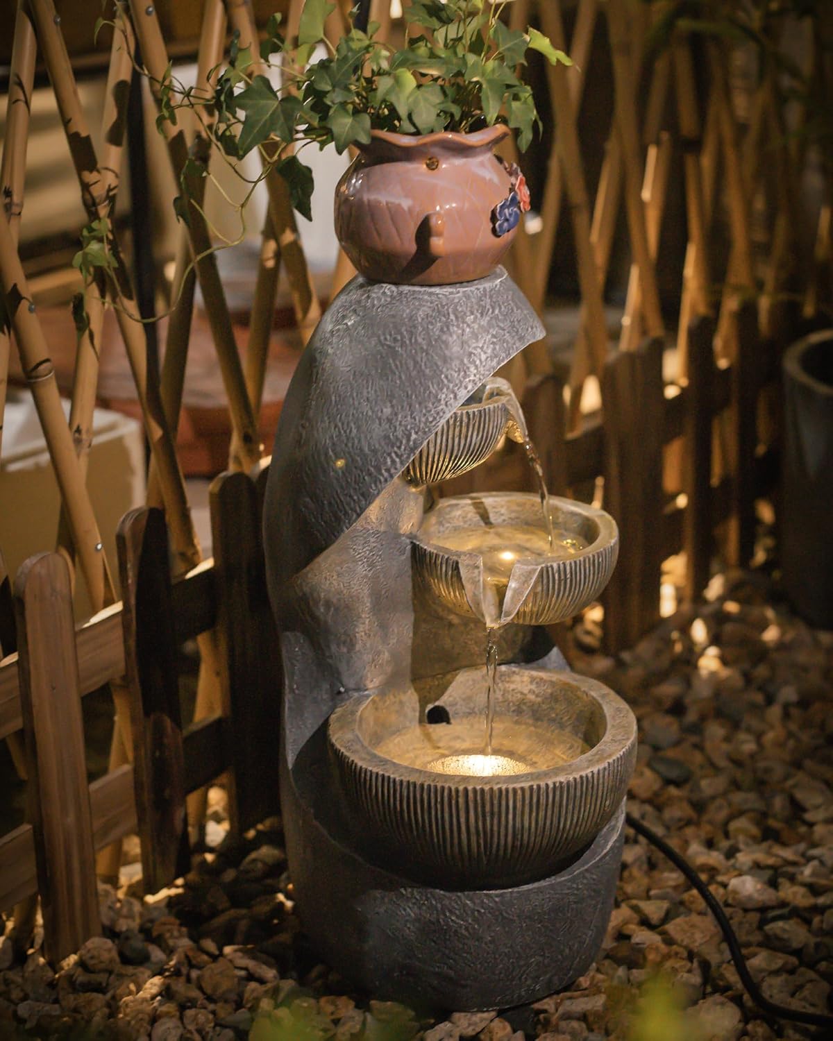 20" H Outdoor Water Fountain, Modern Outdoor Garden Fountains with LED Lighted for Garden, Patio, Deck, Backyard and Home Art Decor