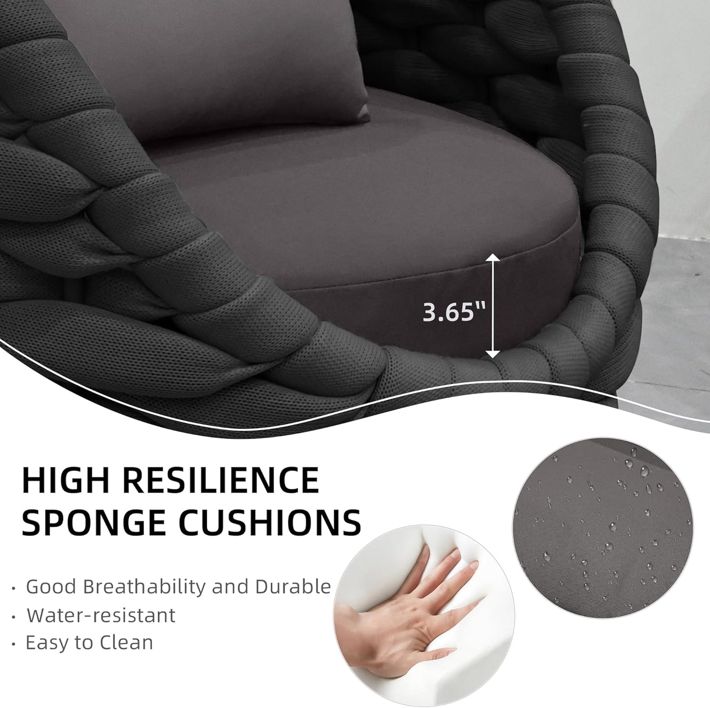 TWT 3 Pieces Aluminum Patio Furniture Set, Hand Woven Polyester Rope Modern Outdoor Set w/Washable Cushion Conversation Sofa Set Apartment Furniture for Poolside Balcony (Dark Grey)