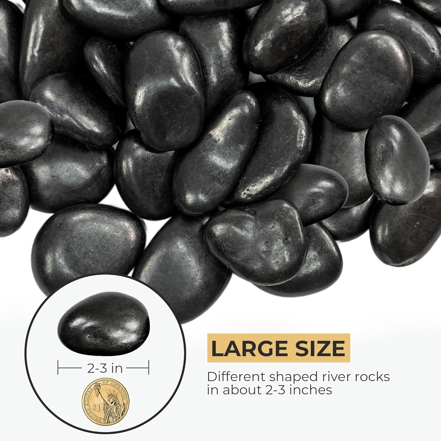 Large Pebbles for Landscaping 40lbs, 2-3 Inch Black River Rocks for Aquarium, High Polished Natural Decorative Stones for Vase Filler Fish Tank Gardening