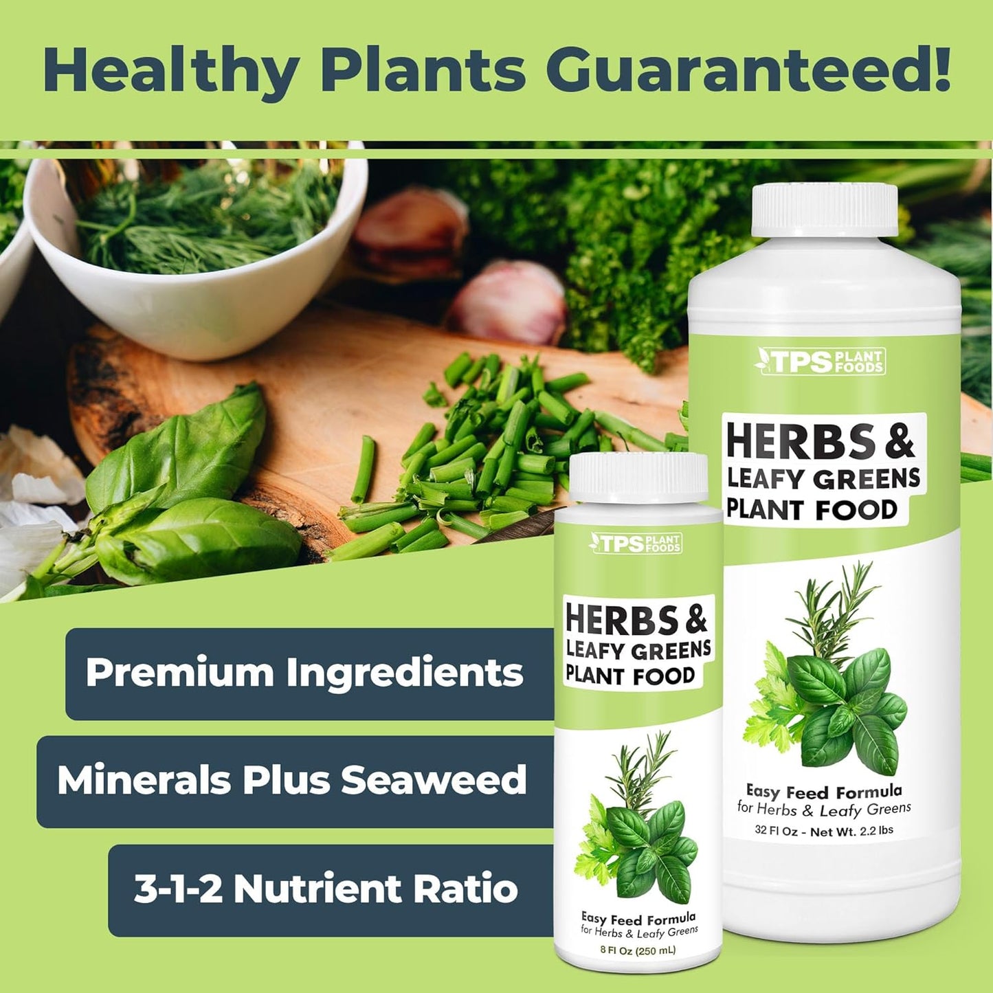 TPS NUTRIENTS Herb Plant Food for All Edible Herbs, Leafy Greens and Veggies, Liquid Houseplant Fertilizer, 32 oz (1 Quart)