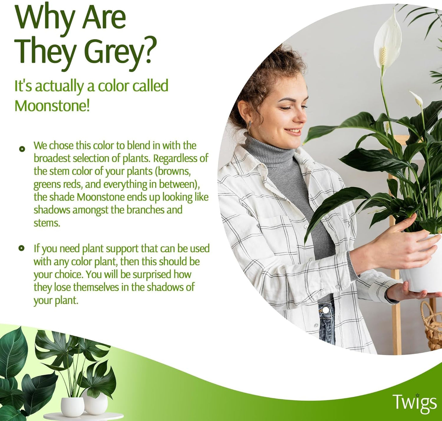 Plant Support Stakes, Stem Holder Structures for Indoor & Outdoor Use, Garden Accessories for Climbing & Potted Plants, Trellis Alternative - Moonstone, 3 Pack, 22" L, Original