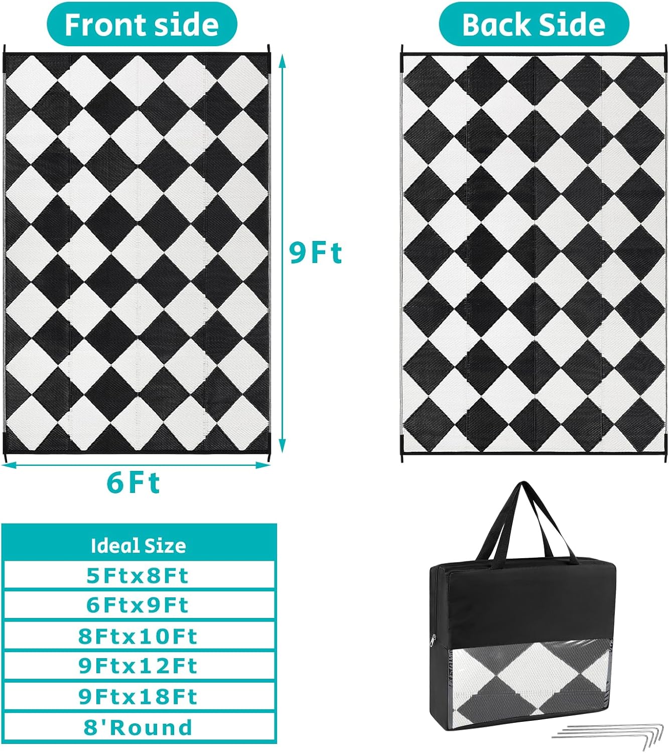 HEBE Outdoor Rug Waterproof 6x9, Reversible Plastic Straw Rug RV Camping Rug, Indoor Outdoor Patio Mat Clearance, Outside Carpet for Porch,Deck,Camper,Balcony,Backyard,Picnic