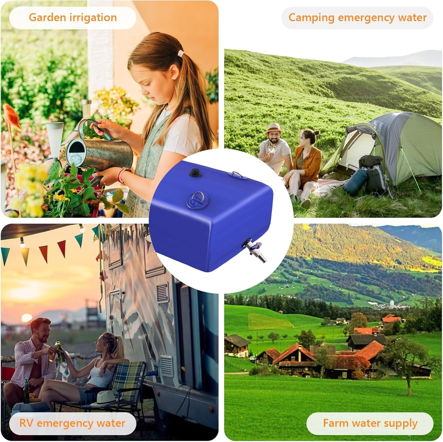 Water Tank, 30 Gallon Water Storage Bladder, Foldable Portable Water Storage, Large Water Storage Containers with 3/4" PVC Spigot and Hose Kit for Camping, Garden, Emergency Water Bag