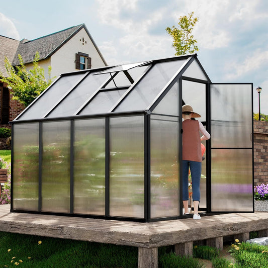 6'x8' Snap-Together Greenhouse - Easy 3-Way Connectors, Heavy-Duty Aluminum Frame, Wind/Snow Resistant for Gardening/Urban Farming, Includes Sliding Door and Ventilation Windows