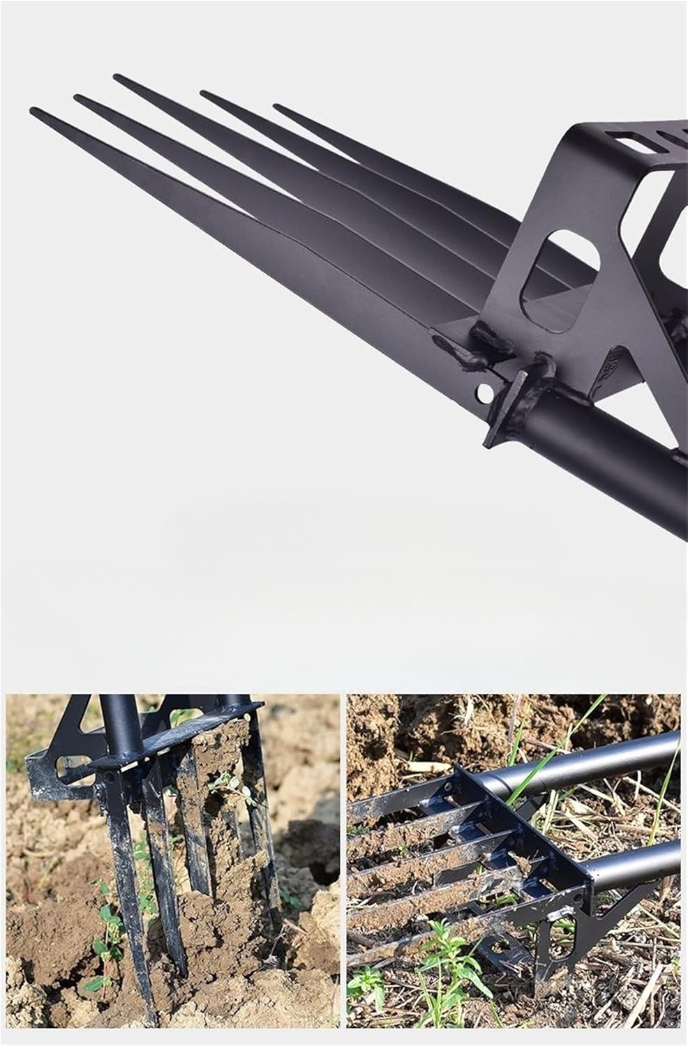 Heavy Duty Pitch Fork 46“ Steel Long Handle, Garden Broad Fork Loosening Soil & Breaks up Dirt, Garden Tool Claw Weeder Strengthening 5 Tines