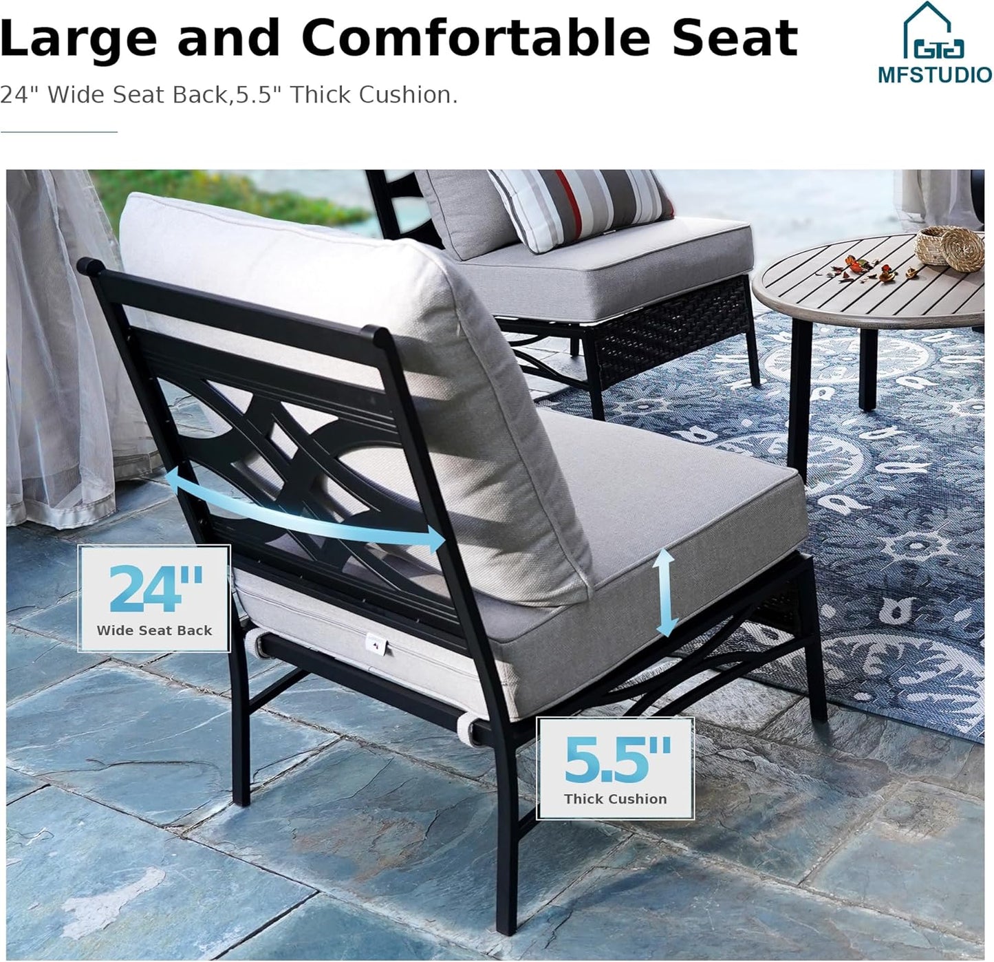 MFSTUDIO Patio Furniture Set, 6 Seats Half-Moon Curved Outdoor Sectional Sofa Conversation Set with 2 Wood-Like Round Table, Woven Rattan Patio Couch for Backyard, Garden, Deck