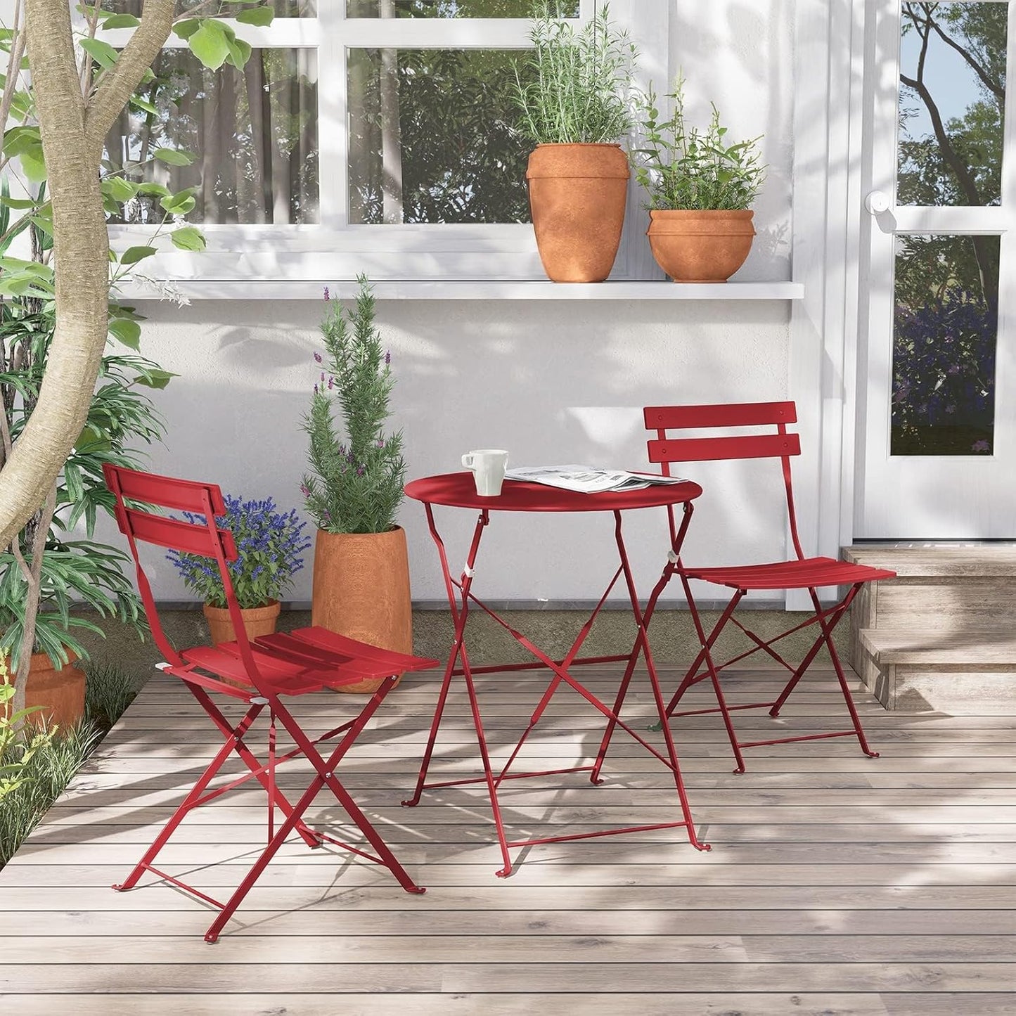 Grand Patio Premium Frame Patio Bistro Set, Folding Outdoor Patio Furniture Sets, 3 Piece Patio Set of Folding Patio Table and Chairs, Red