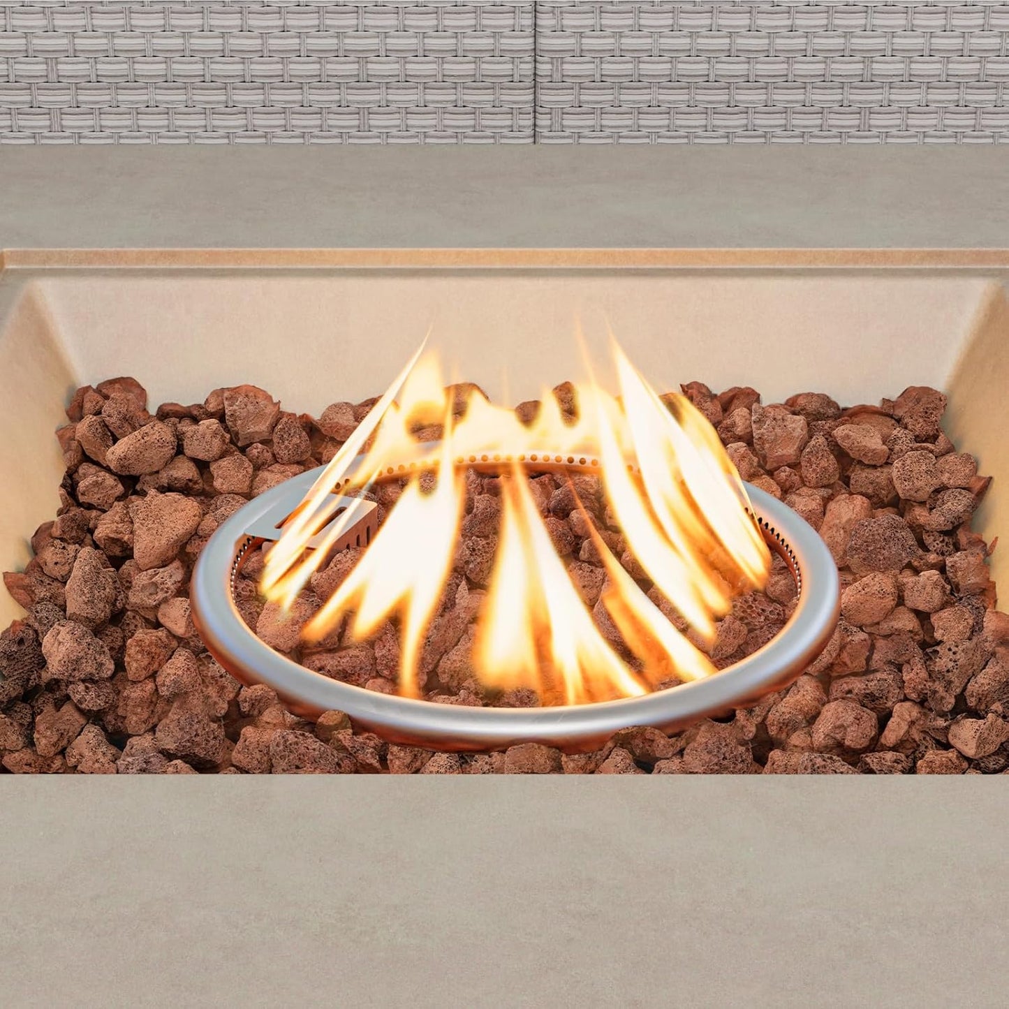 COSIEST Outdoor Propane Fire Pit Coffee Table w Square Faux Stone 35-inch Base, 50,000 BTU Stainless Steel Burner, Free Lava Rocks and Rain Cover(Gray)