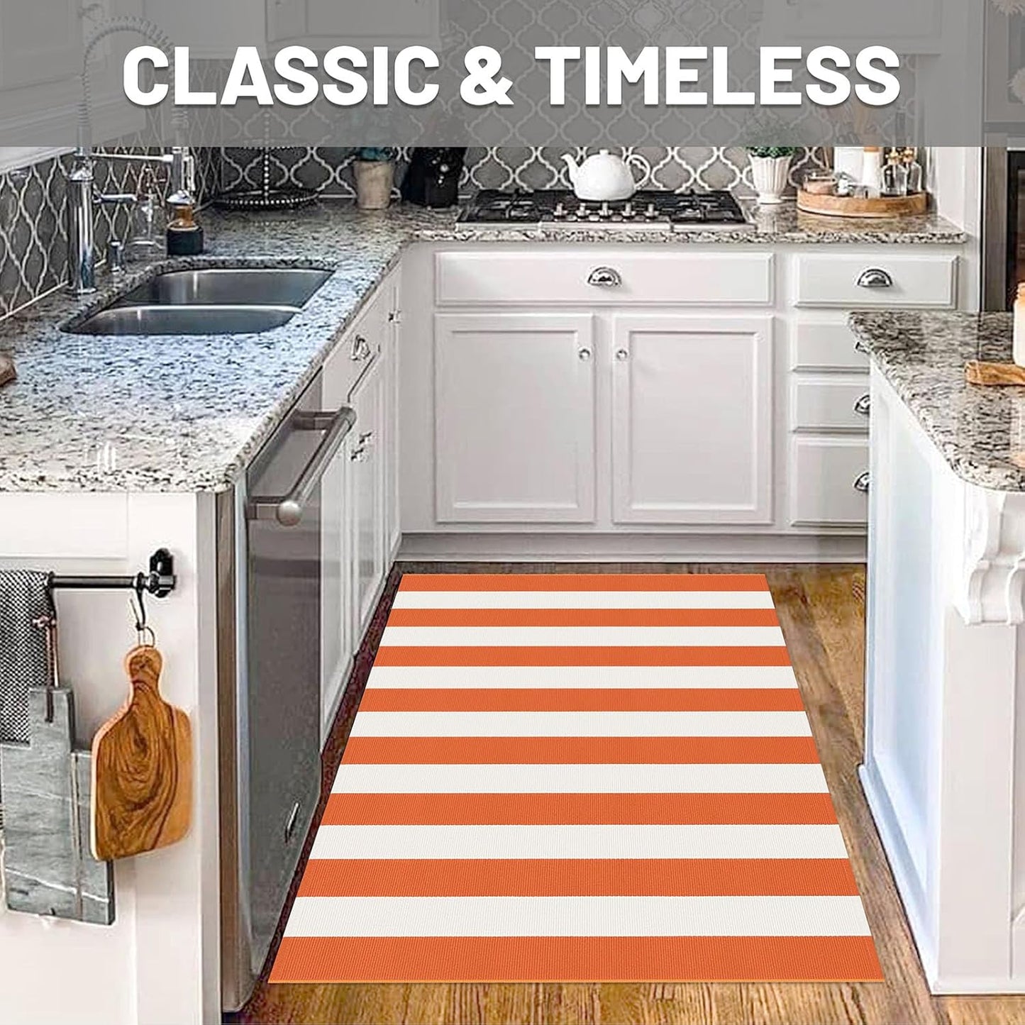 IOHOUZE Fall Door mat 3x5 Ft Orange White Striped Area Rug Washable Front Porch Rug Striped Door Mat Outside Entrance Entryway Doormat for Fall, Halloween, Thanksgiving Porch Decor