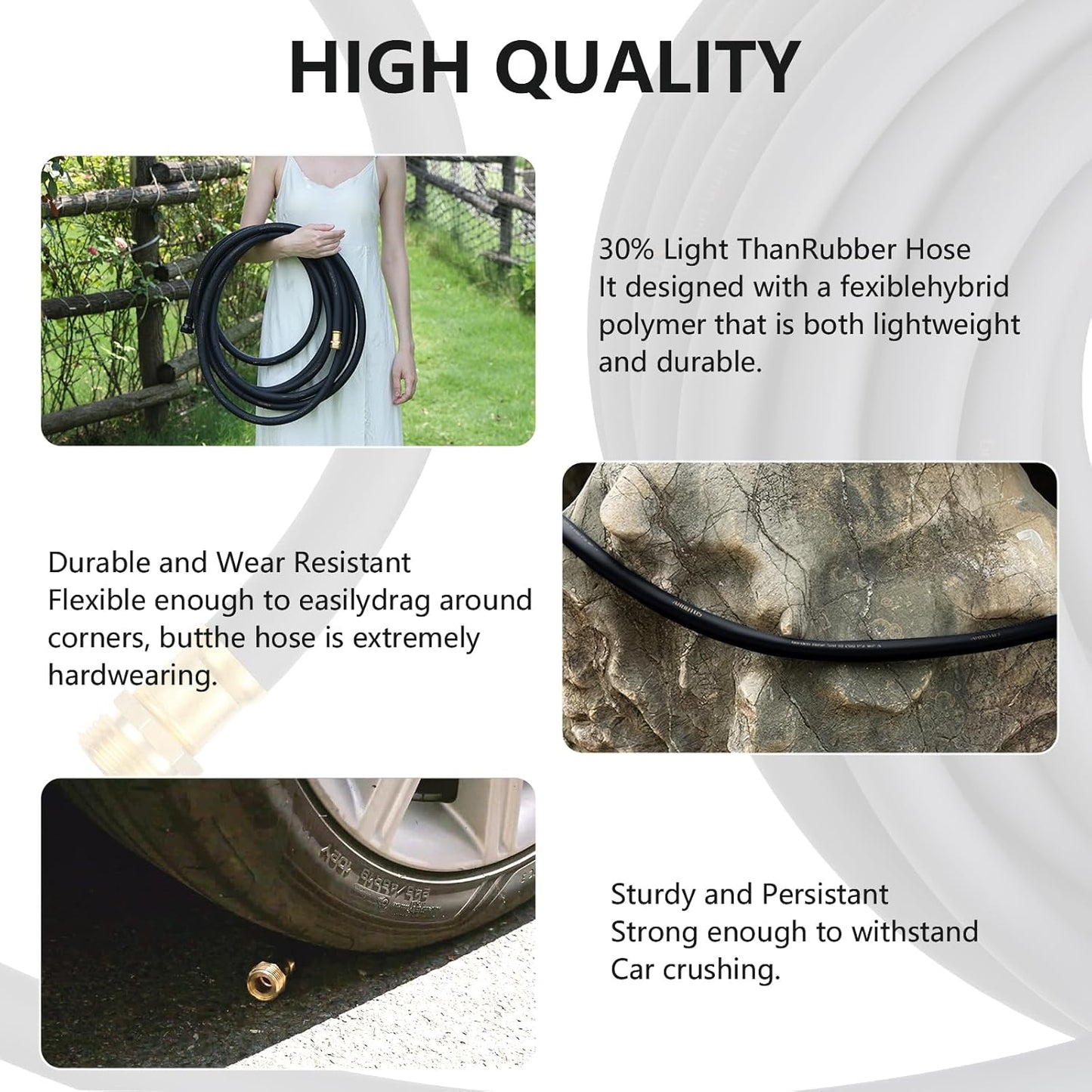 Garden Hose 5/8" x 25ft - No-Kink Flexible Water Hose 600 PSI Burst Pressure, Lightweight & Durable for Yard, Car Wash, Pets Black