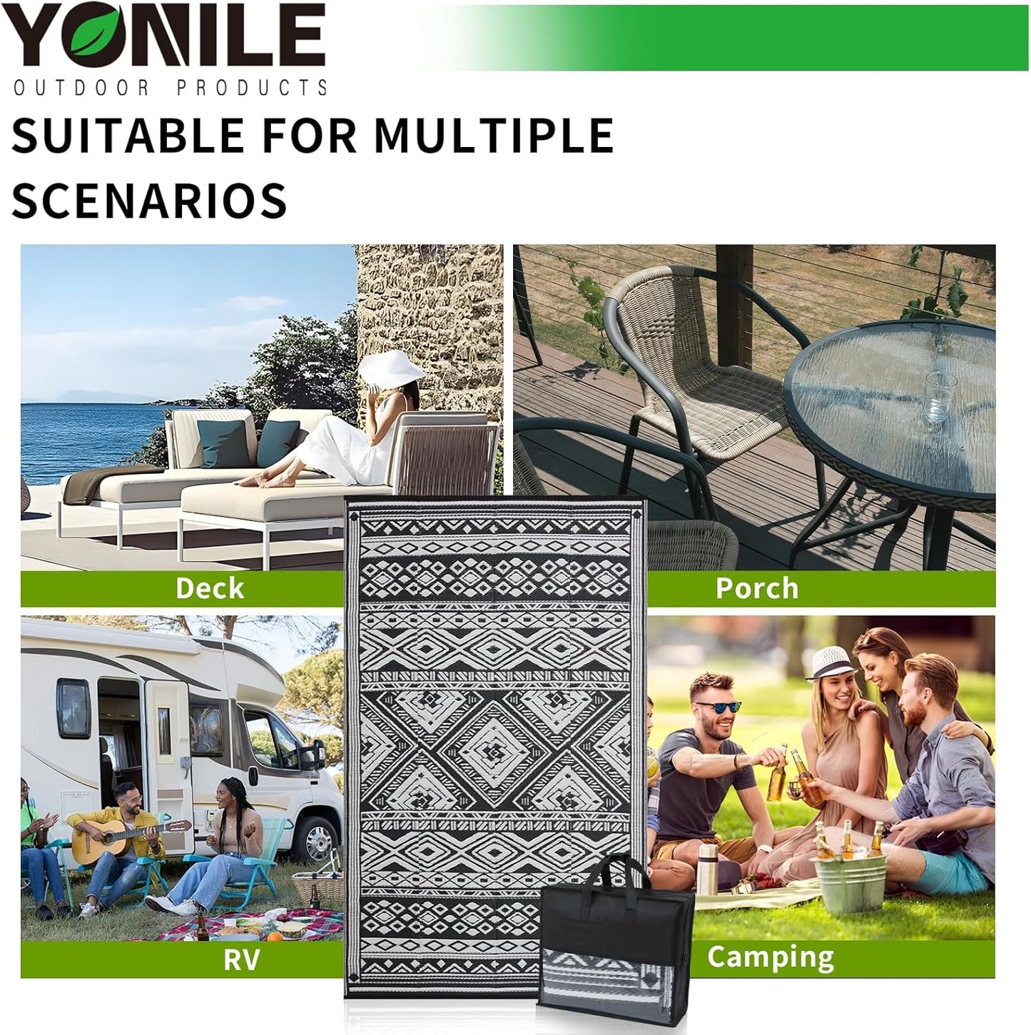 Outdoor Rug 8x10 ft Waterproof, Reversible Outdoor Plastic Straw Rug for Patios Clearance, Outdoor Area Rug Carpet RV Mat for Camping Backyard Deck Porch