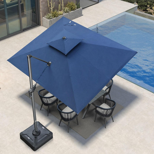 PURPLE LEAF Cantilever Umbrella 9' X 12' Outdoor Double Top Large Rectangle Umbrella Heavy Duty 360° Rotation Offset Patio Umbrella for Garden Deck Pool Backyard Spectrum Indigo
