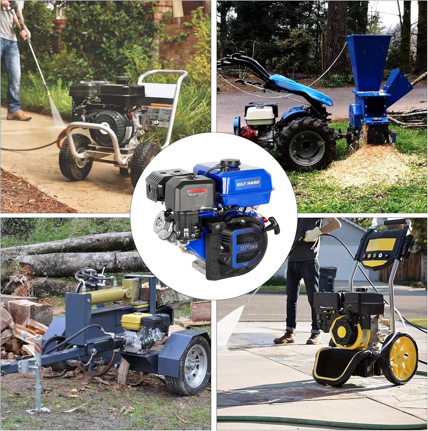 BILT HARD 301cc 10HP Gas Powered Engine, Horizontal 4 Stroke OHV Gas Motor, Shaft 1" Diameter, 3.48" Length, 1/4" Keyway, Replacement for Compressor, Log Splitter