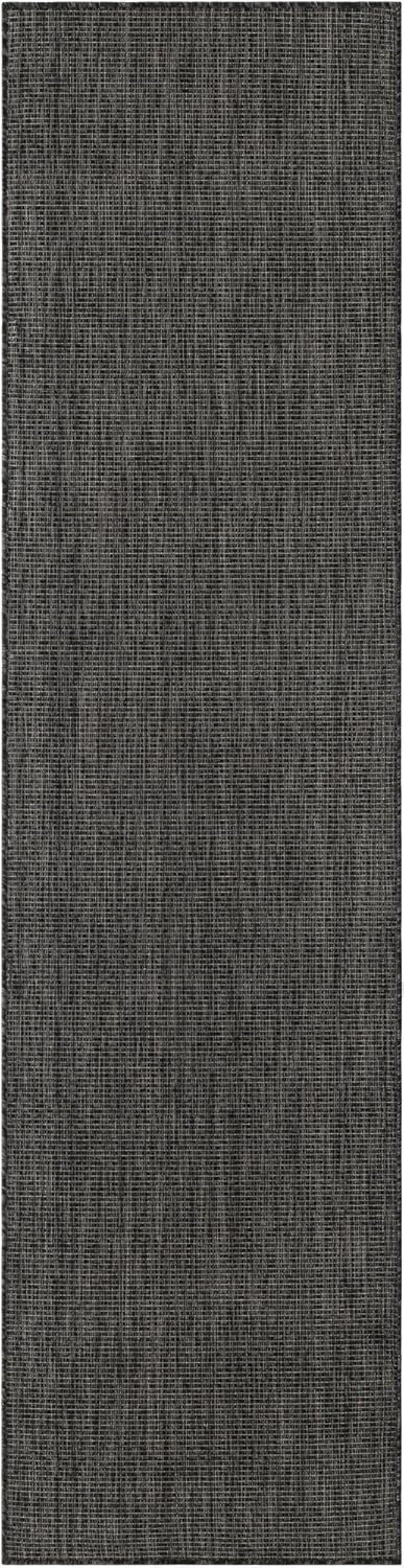 Unique Loom Collection Casual Transitional Solid Heathered Indoor/Outdoor Flatweave Area Rug (2' 7" x 10' Runner, Black/Ivory)