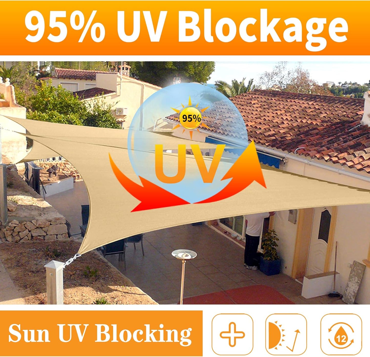 10' x 23' Brown Rectangle Sun Shade Sail SSP1212 Canopy Durable Fabric UV Block Awning,We Make Custom Orders