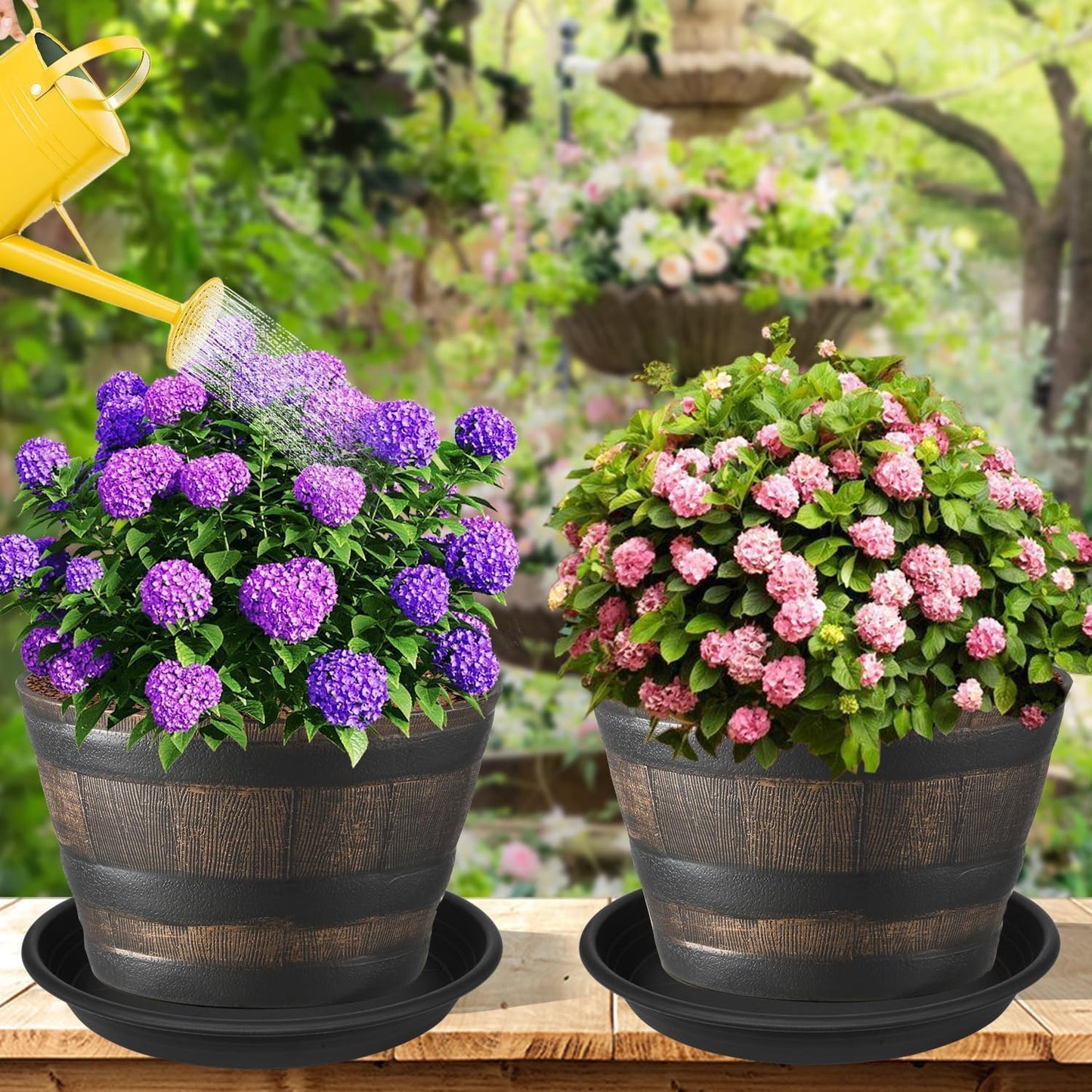 3 Pack of 22 inch Extra Large Plant Saucer, Bird Bath Bowls for Garden, Extra-Deep 3.4" Plant Tray, Plastic Pot Trays for Indoors Outdoors, Water Catcher for Gallon Grow Bags 19-22" (22", Black)