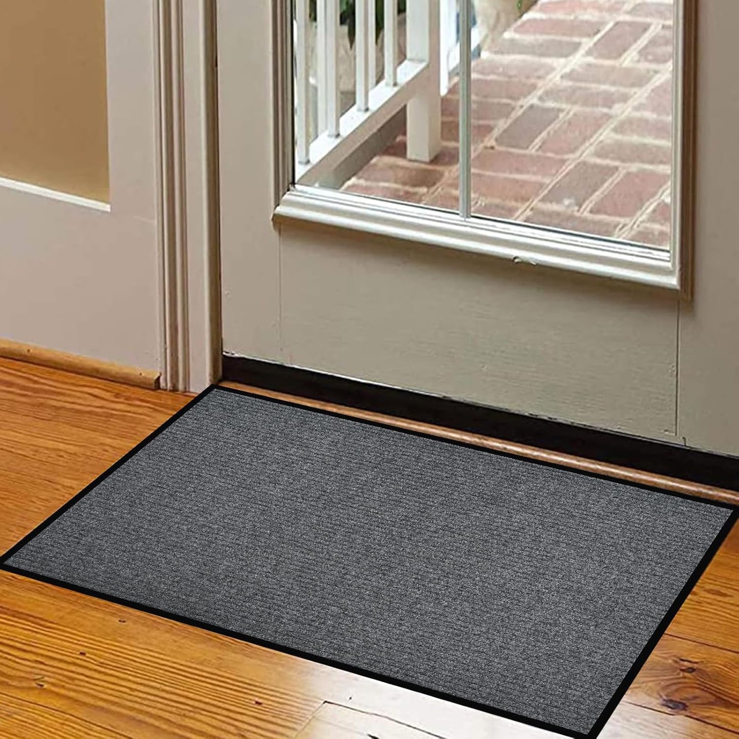 fani Heavy Duty Large Outdoor Indoor Entrance Doormat Waterproof Low Profile Entrance Rug Front Door Mat Patio Anti-Skid Rubber Back, 31x47 inch (Light Grey)