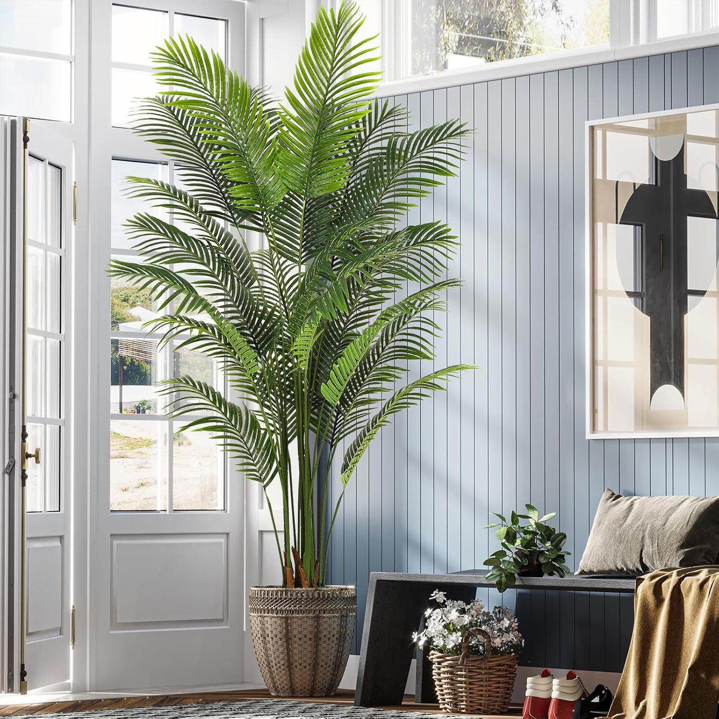VIAGDO Artificial Palm Tree 7ft Tall Fake Palm Tree Decor with 22 Detachable Trunks Faux Tropical Palm Silk Plant Feaux Dypsis Lutescens Plants in Pot for Home Office Living Room Floor Decor Indoor