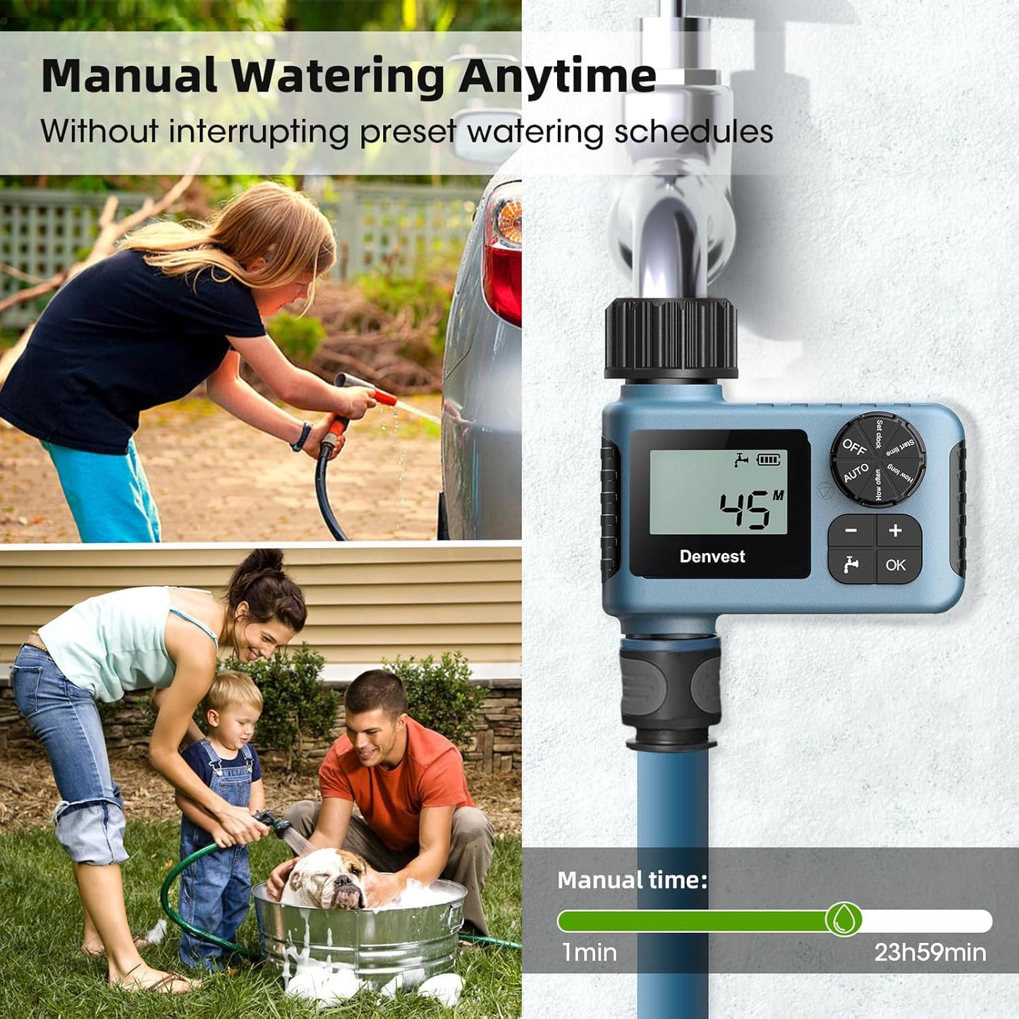 Hose Timer, Water Timer for Garden Hose Faucet, Sprinkler Timers Outdoor, Irrigation Timer with Rain Delay/Manual for Garden/Outdoor Hose, Yard, Lawns, 1 Outlet