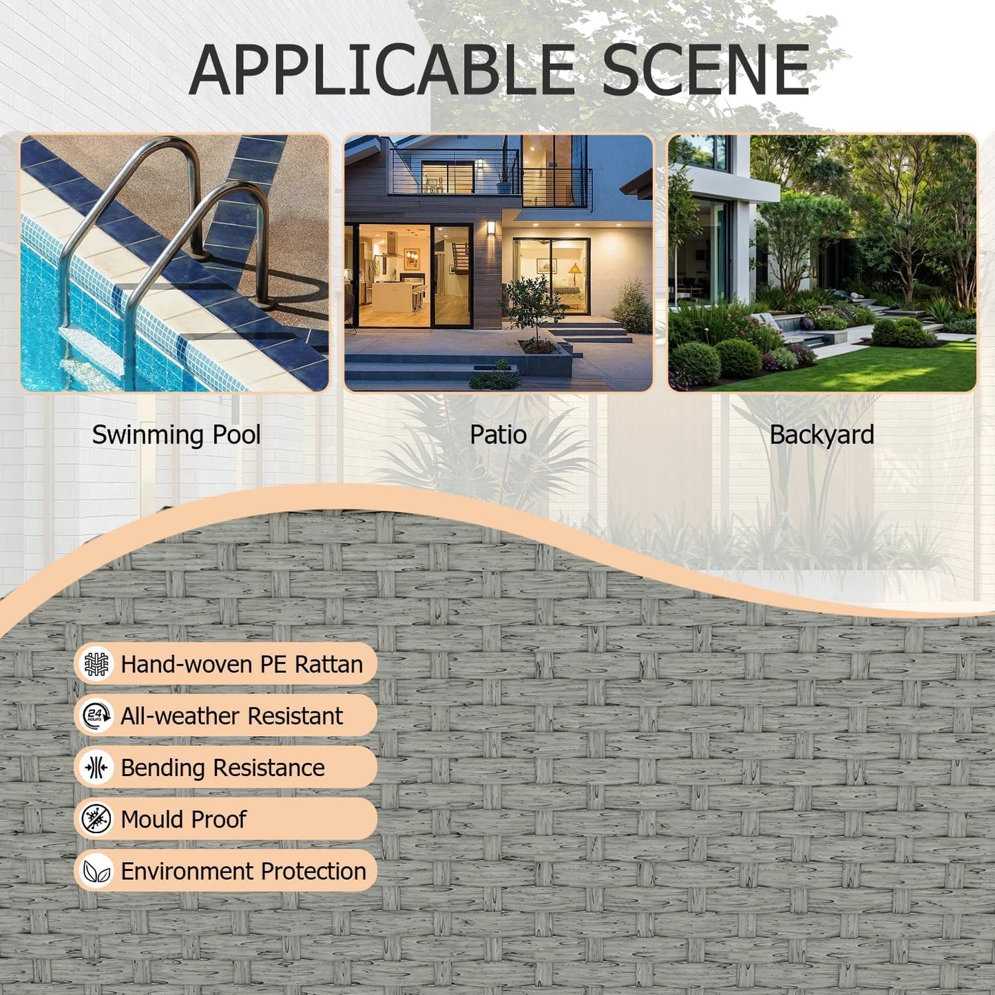 Patio Furniture Set 7-Piece, All-Weather Outdoor Conversation Set Sectional Sofa with Water Resistant Grey Thick Cushions and Coffee Table（Khaki）