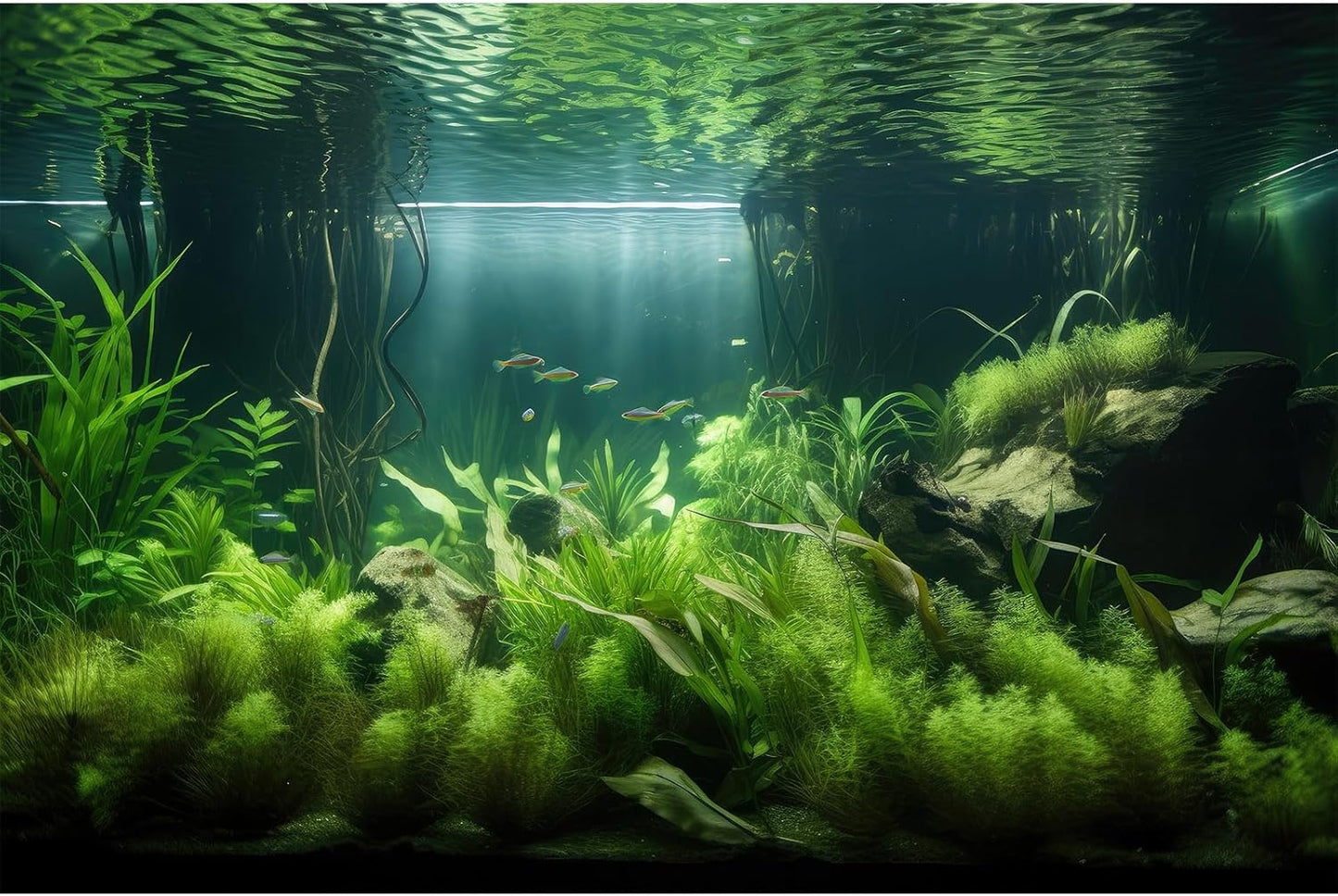 Aquarium Background Lush Green Aquatic Plants and Seagrasses Terrarium Background Under The Sea View With Rock Sands Fish Tank Background Amazing Aquarium Backdrop Background Poster Vinyl 72x18in