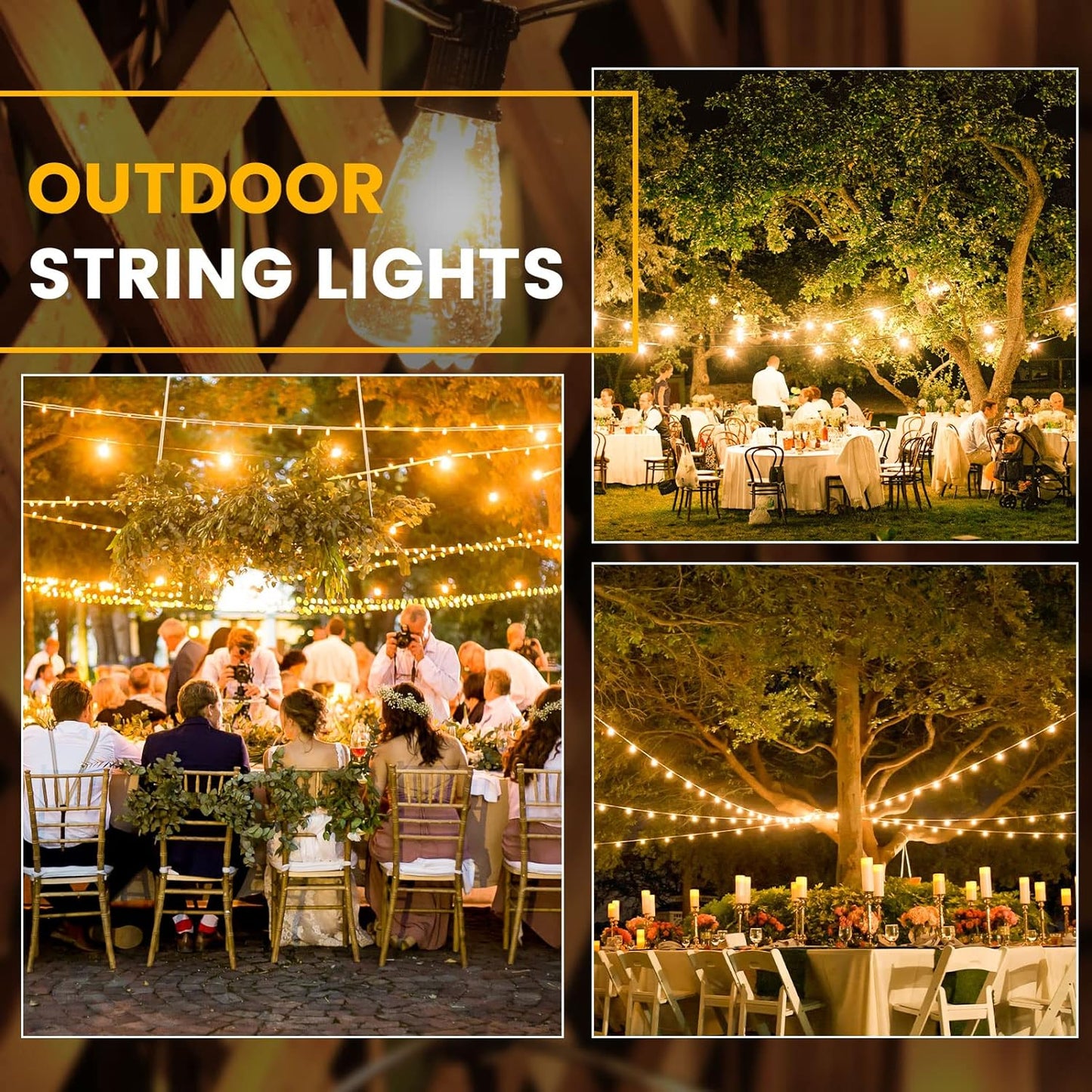 25ft Outdoor String Lights, LED Patio Hanging With 12 Shatterproof Bulbs, Waterproof ETL Listed Bistro for Backyard Garden Cafe