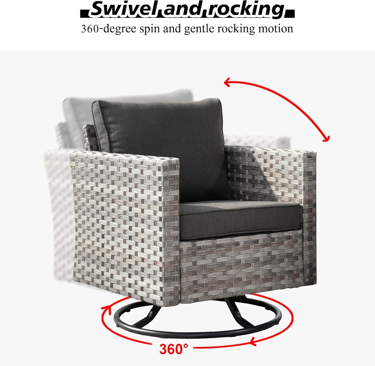 HOOOWOOO 9 Piece Modular Patio Outdoor Sectional Furniture Set with Swivel Rocking Chairs,Wicker Conversation Sofa Set,Outside Couch Set with Wide Arm(Black)