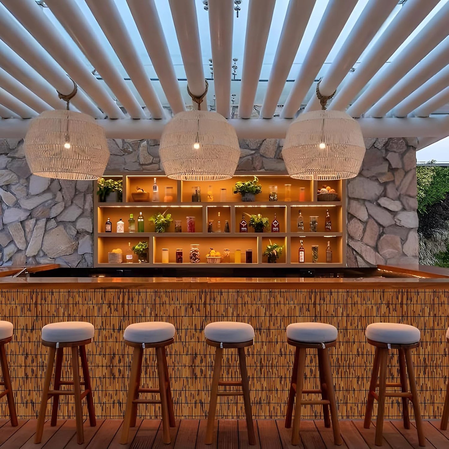 Natural Bamboo Reed Fence, 6FT x 16.4FT,Bamboo Fence Rolls 6 Feet High Outdoor for Garden, Decorative Fence for Outdoor Privacy Screening, Sun Blocking, Decorative Divider, Brown