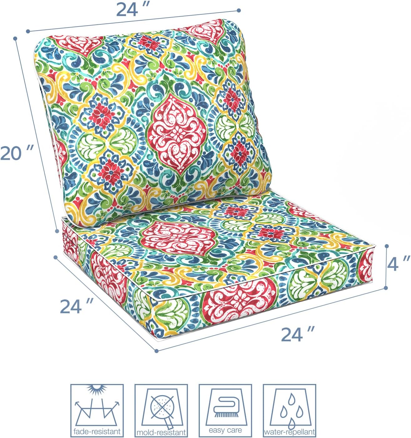 LVTXIII Outdoor Deep Seat Cushion Patio Seat and Back Cushion Set Seasonal Chair Cushion for Dining Arm Chairs, Wicker Chairs and Garden Furniture Decoration, 24"x24"x4", Damask Red