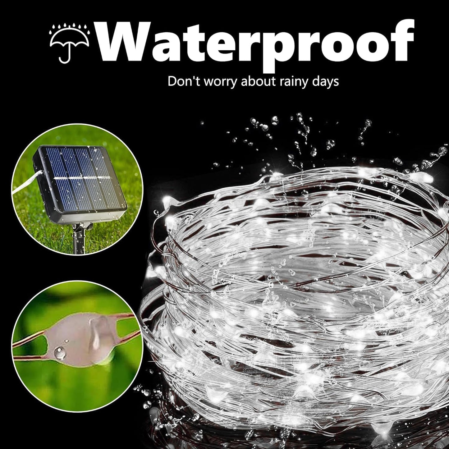 Joomer Solar Fairy Lights, 4-Pack Total 104FT 320LED Solar String Lights Outdoor Waterproof 8 Lighting Modes for Patio Fence Party Garden Yard Home Holiday Tree Outdoor Decoration (White)