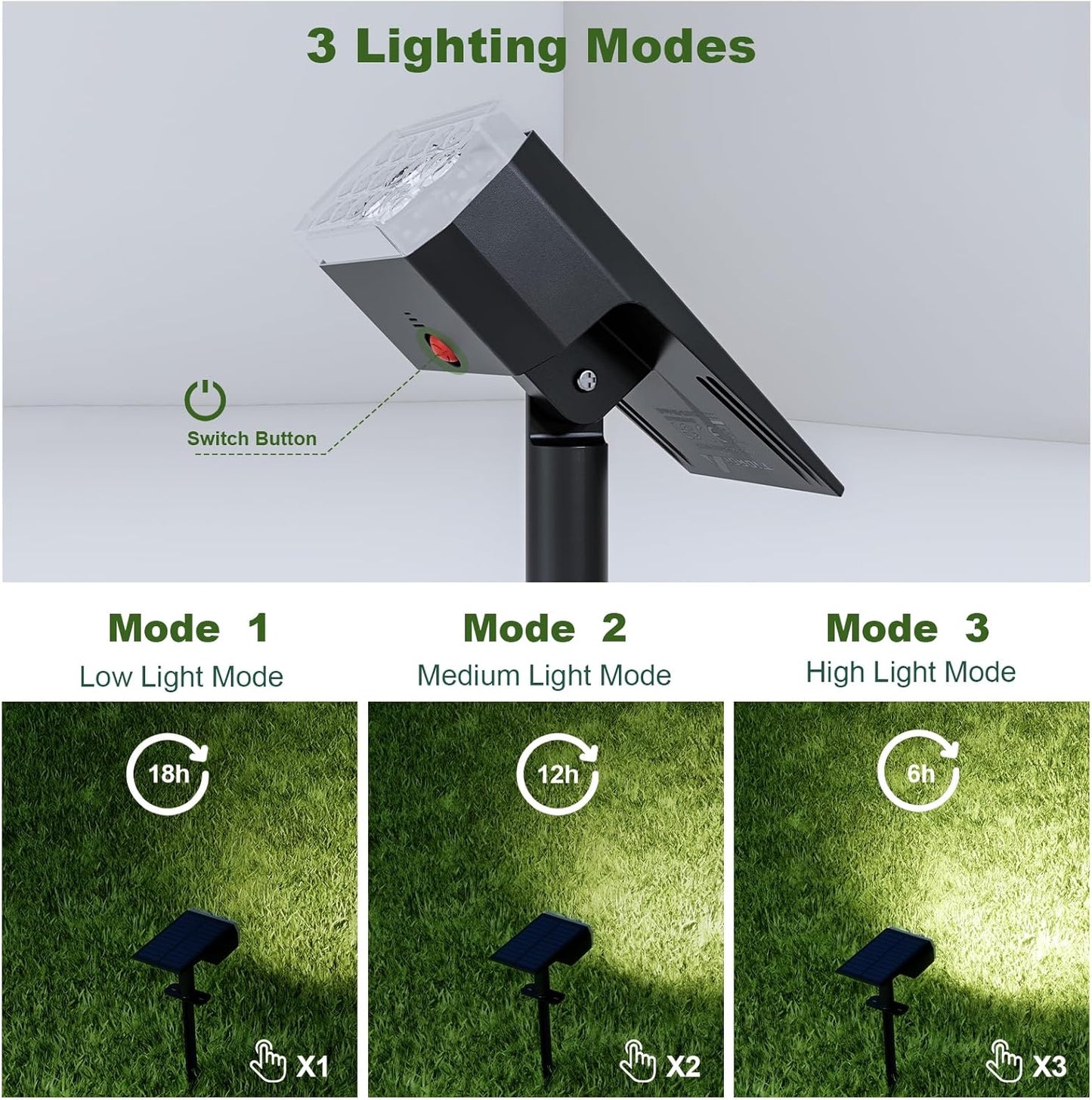 Solar Spot Lights Outdoor Waterproof IP65, 3 Lighting Modes Solar Outdoor Lights for Garden Yard Outside Landscape, 6 Pack