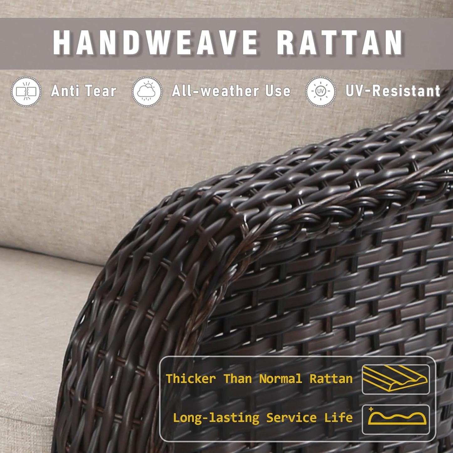 77 inch Outdoor Wicker 3 Seater Sofa, All-Weather Use Patio Rattan Sofa with Seat and Back Cushion, Ideal for Porch, Backyard, Balcony, Poolside, Beige