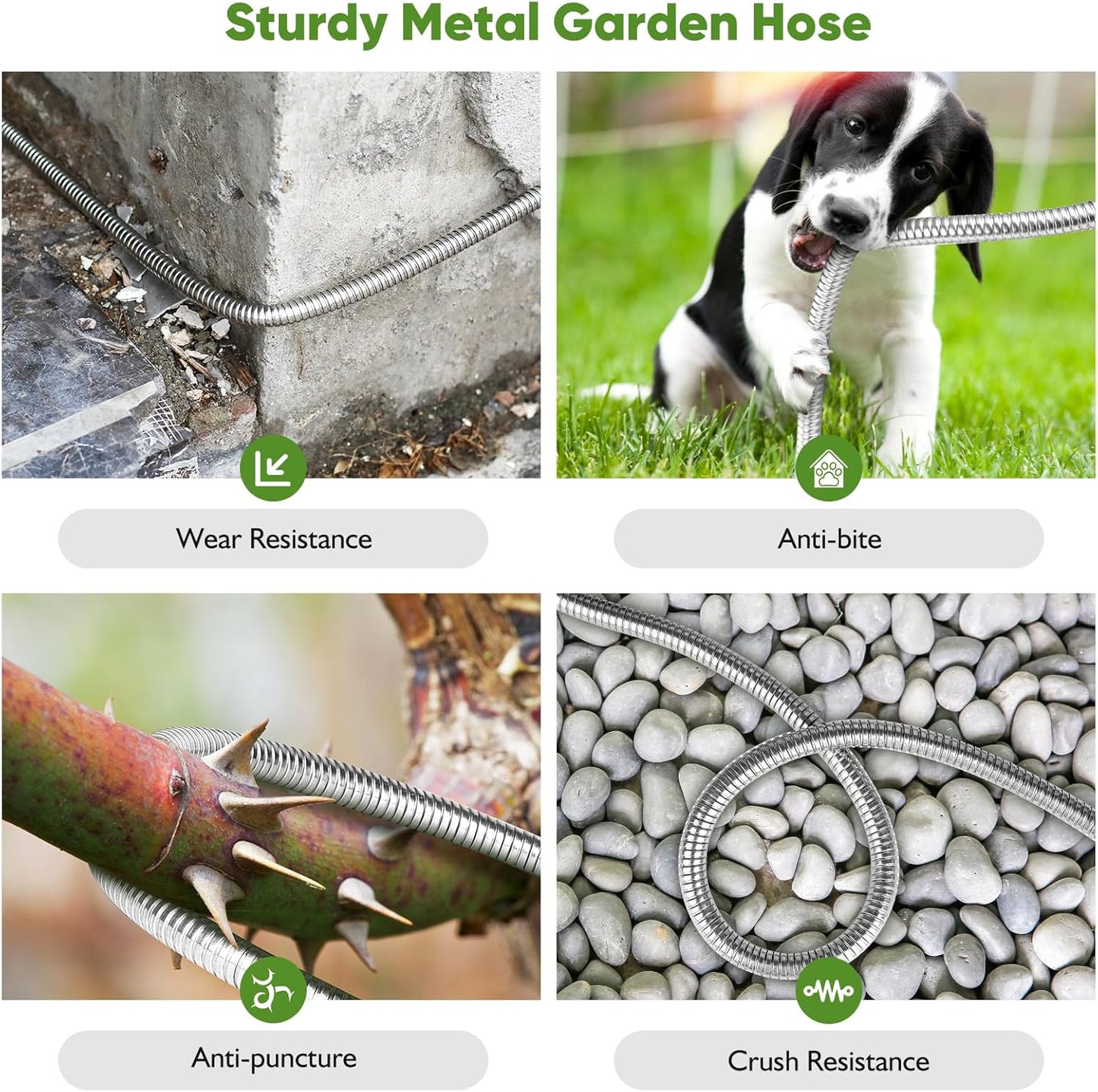 Garden Hose Metal 75FT, Stainless Steel Heavy Duty Water Hose With 10 Function Nozzle, No-Kink, Tough & Flexible, Sturdy and Lightweight, Rust Proof hose for Yard, Outdoor, RV