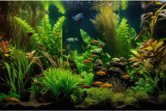 Aquarium Background Tropical Freshwater Colorful Fish Plants Fish Tank Background Tranquil Under The Sea Aquatic Plants Cork Redwood Root Lush Green Moss Reptile Tank Terrarium Background 72x24in