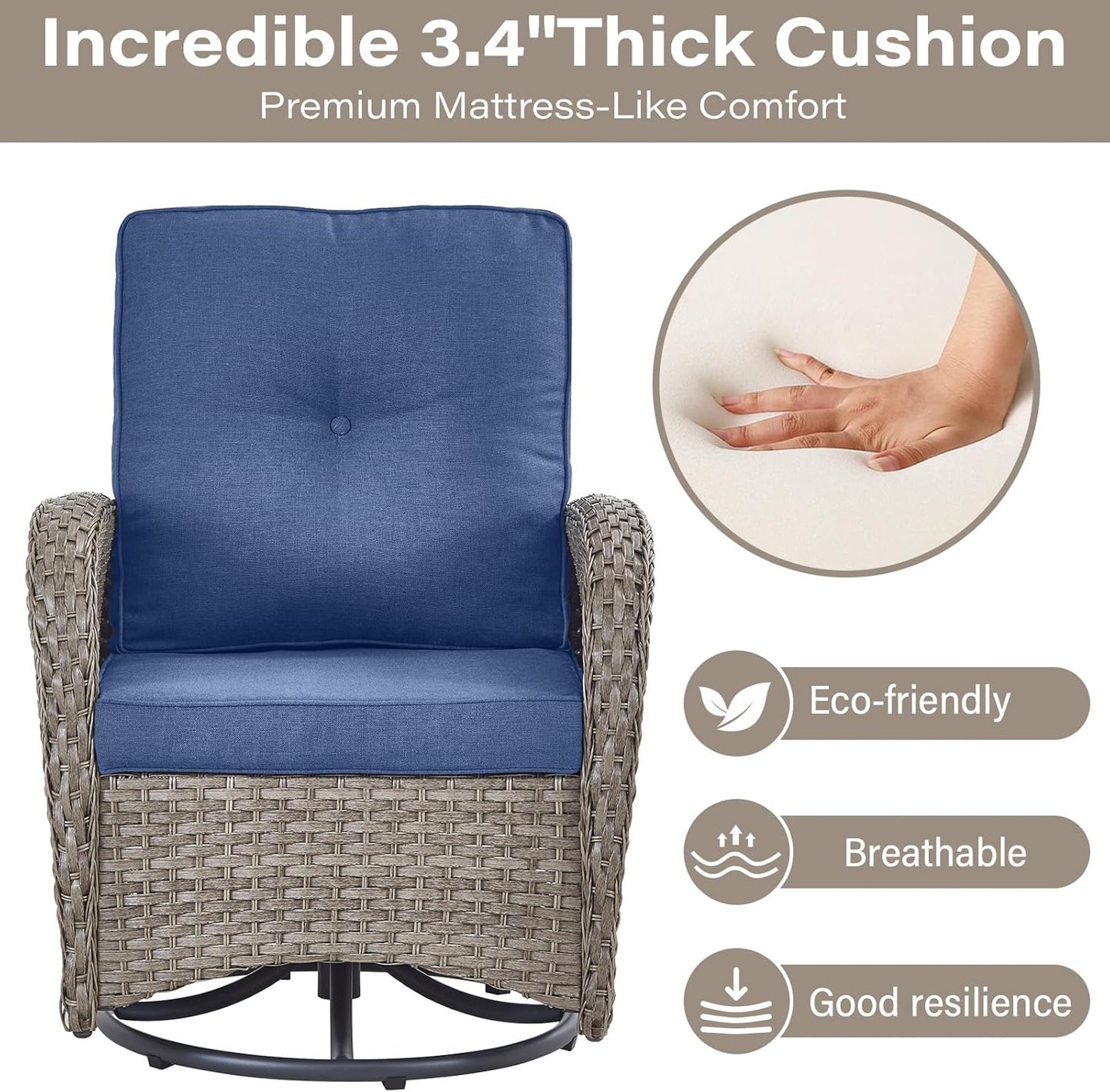 6 Pieces Wicker Patio Furniture Set - Swivel Rocker Outdoor Chairs with Outdoor Couch and Side Table, All-Weather Patio Conversation Set for Deck Sunroom Backyard